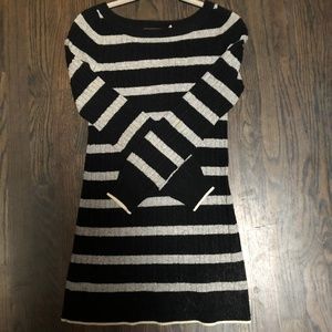 Juicy Couture Black/Grey Striped Ribbed Cable Cashmere Sweater Dress, Size XS